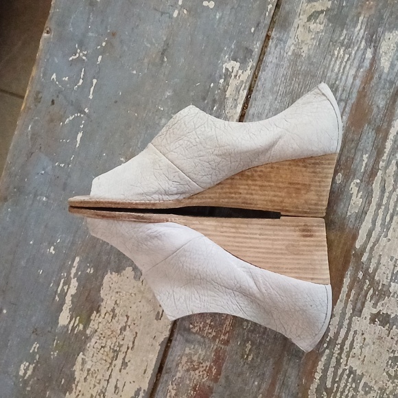 🔥🔥🔥Zero + Maria Cornejo suede powder grey peeptoe wooden wedge 10 - Picture 5 of 14